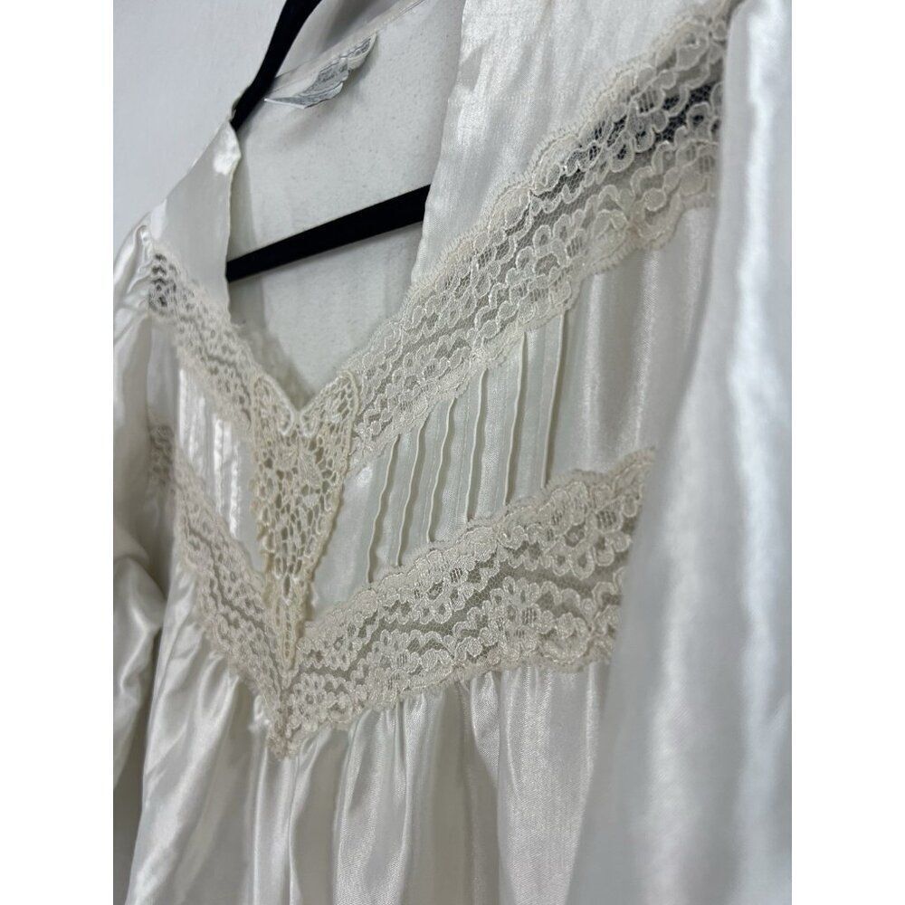 Sophia Morgan Vintage White Satin Nightgown Lace Embroidered Cottagecore Large - Picture 6 of 9